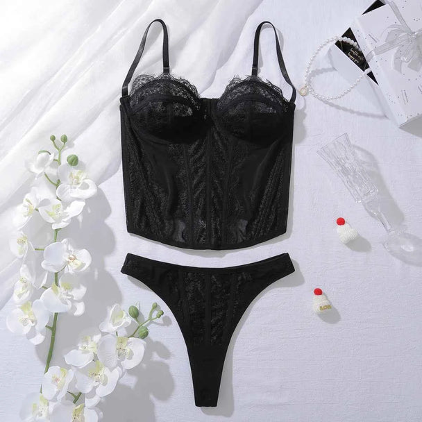 Mesh Ultra-Thin Sling Tops Bra & Thong Set with Shapewear