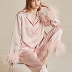 Feather Elegance Satin Sleepwear - 2-Piece Luxury Set - SHOPPERS' CASTLE
