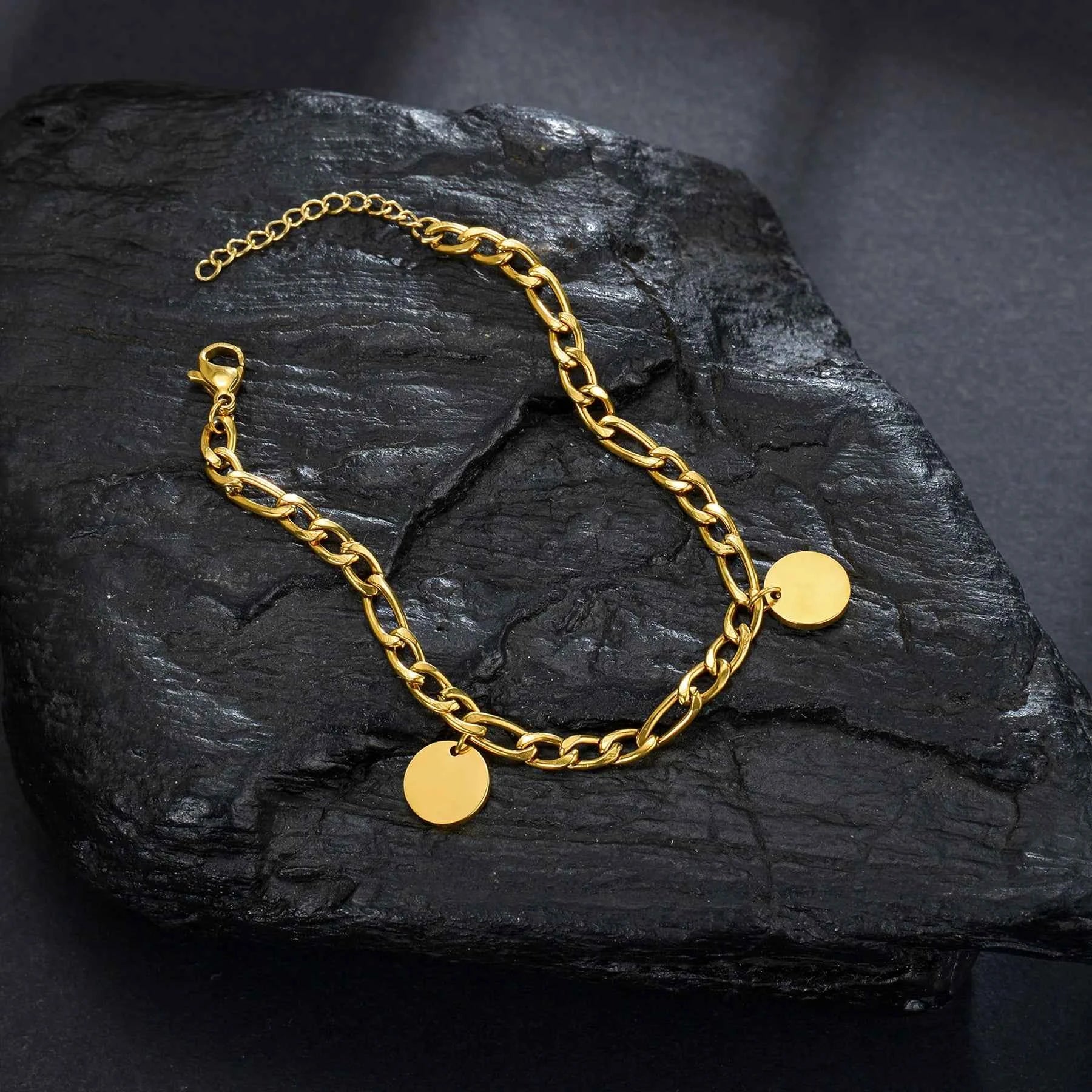 Engraved Name Thick Figaro Chain Bracelet - Stainless Steel