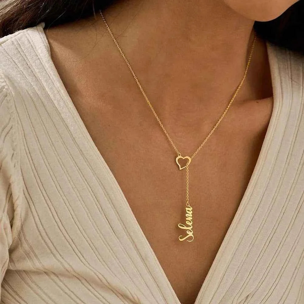 Customized Heart Name Extended Chain Necklace - Couple Gift
