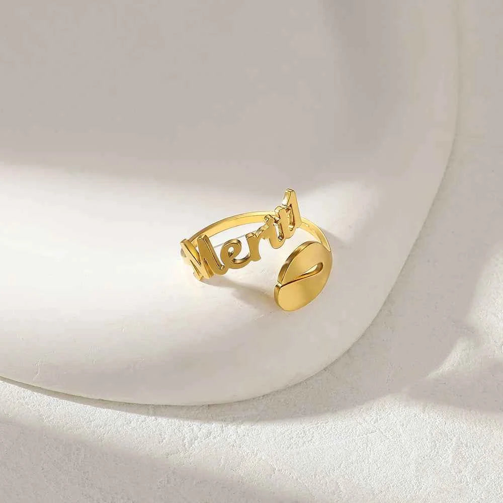 Custom Fish Geometric Name Ring - Open Design