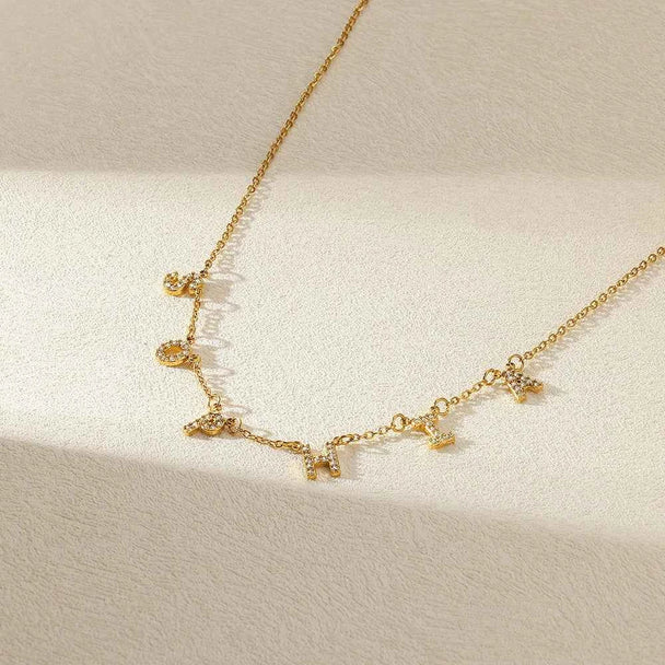 Custom Cubic Zircon Initial Letter Necklace - A-Z