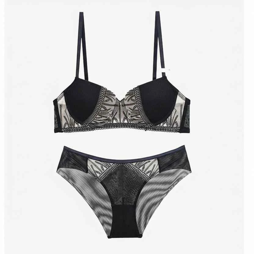 Embroidery Lace Deep V Push-Up Bra Set - BCD Cup