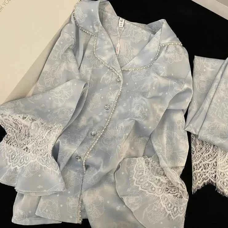 Floral Print Satin Pajama Set - Plus Size - SHOPPERS' CASTLE