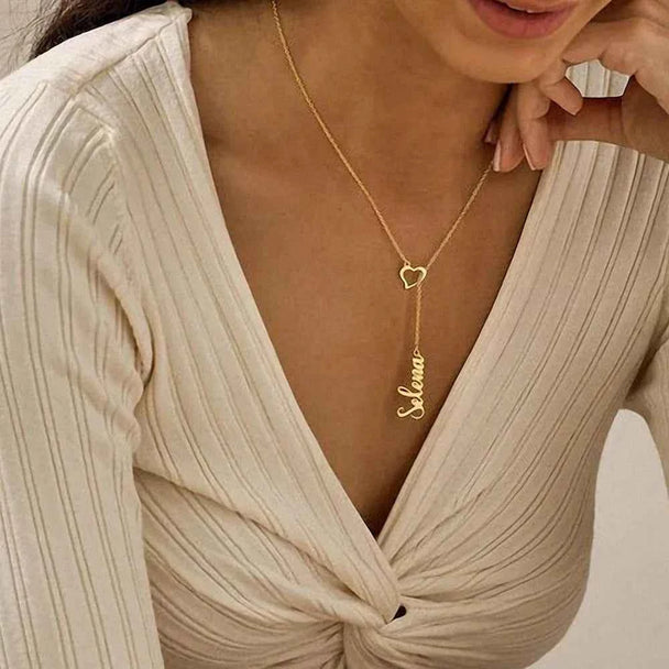 Customized Heart Name Extended Chain Necklace - Couple Gift