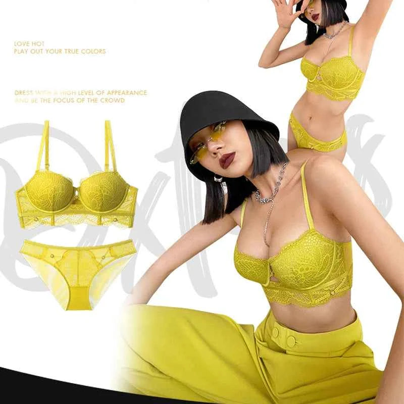Lace Embroidery Temptation Push-Up Bra Set - CD Cup