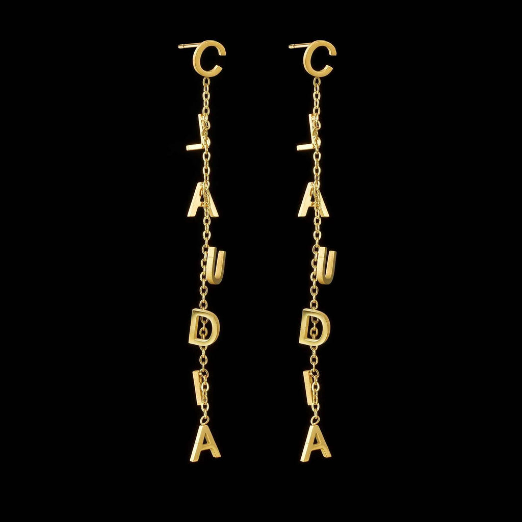 Custom Name Stud Earrings with Chain - Star & Heart