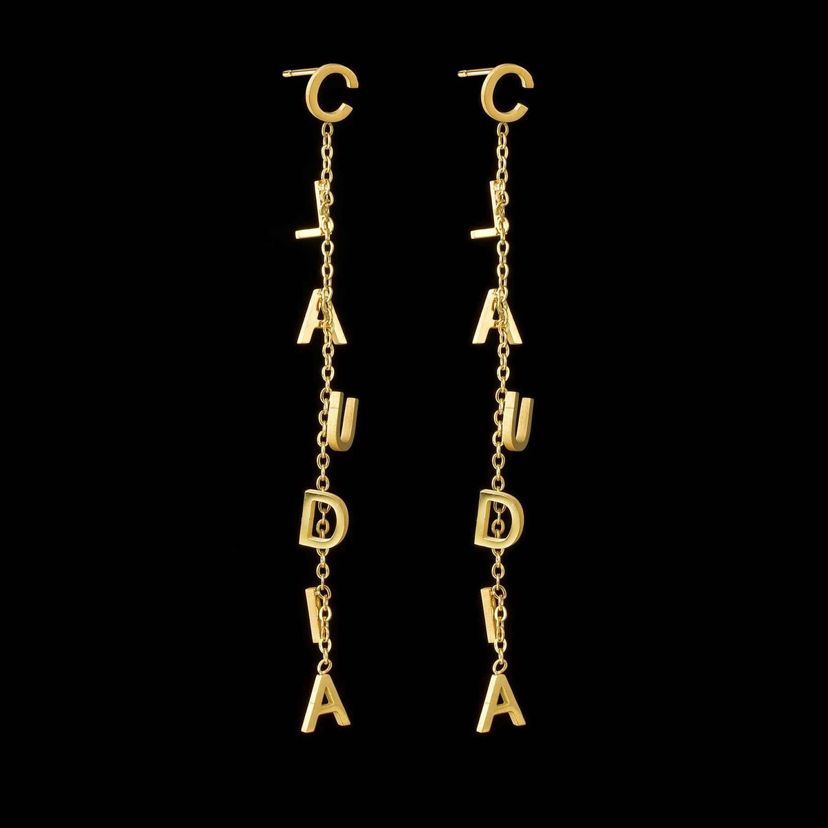 Custom Name Stud Earrings with Chain - Star & Heart