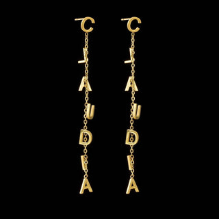 Custom Name Stud Earrings with Chain - Star & Heart