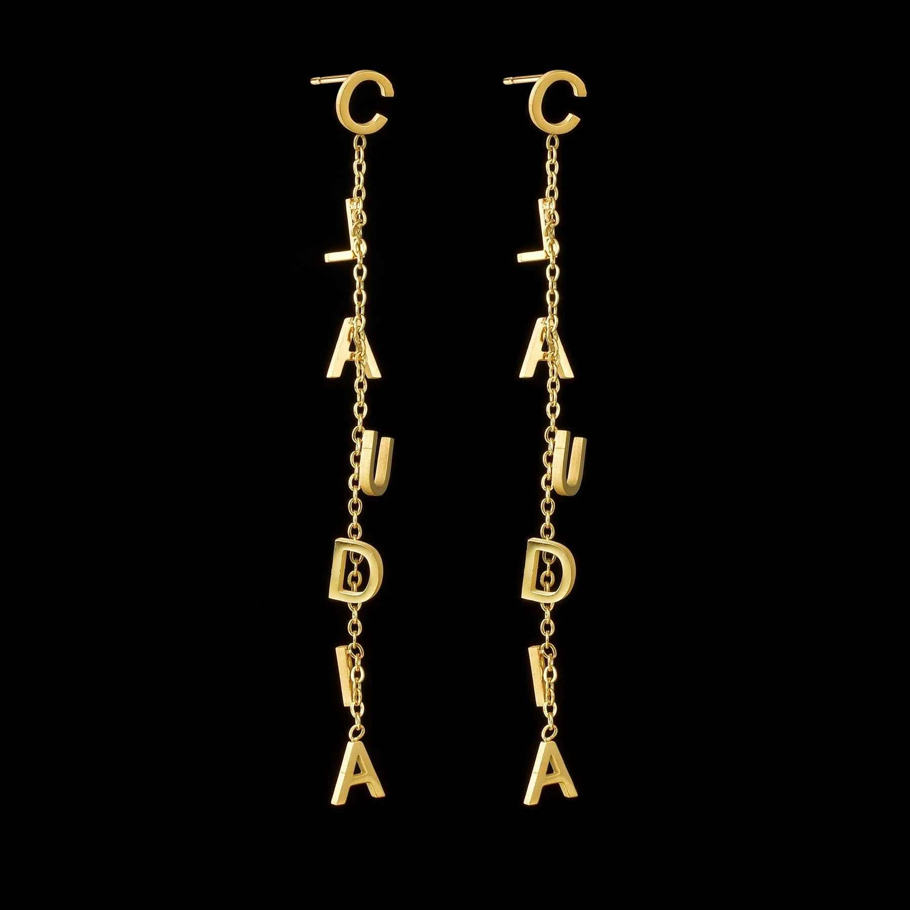 Custom Name Stud Earrings with Chain - Star & Heart