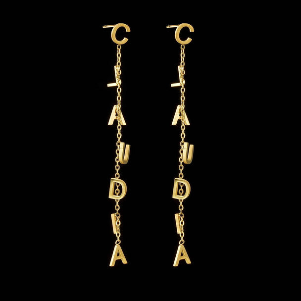Custom Name Stud Earrings with Chain - Star & Heart