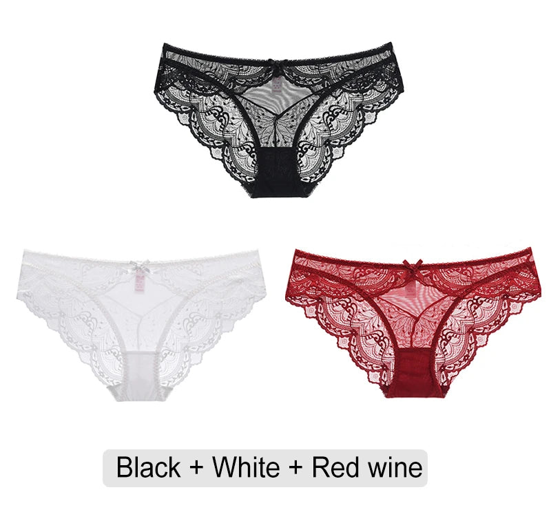 Embroidered Lace Brief Trio - White, Black & Green - SHOPPERS' CASTLE