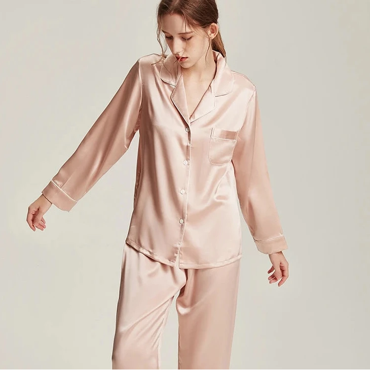 6A Grade 19mm Silk Pajama Set - V-Neck Long Sleeve Luxury Sleepwear