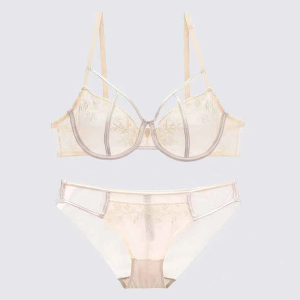 Hollow Bandage Ultra-Thin Bra Set - Plus Size