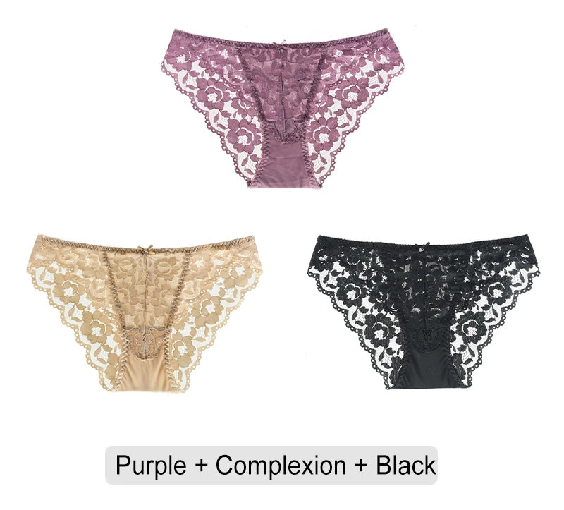 Embroidered Lace Brief Trio - Purple, Blue & Black - SHOPPERS' CASTLE