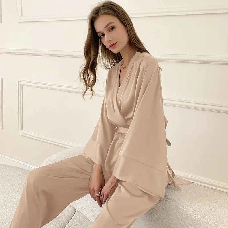 French Style Satin Pajama Set - 2 Piece - SHOPPERS' CASTLE