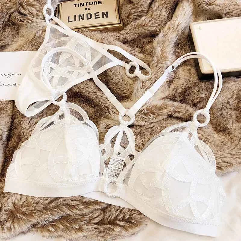 French Ultra-Thin Lace Bra Set with Thong