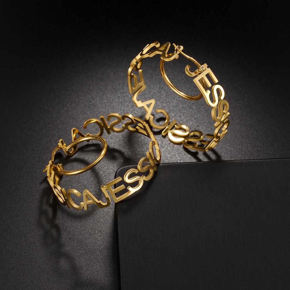 Custom Name 50mm Hoop Earrings - Hollow Letters - SHOPPERS' CASTLE