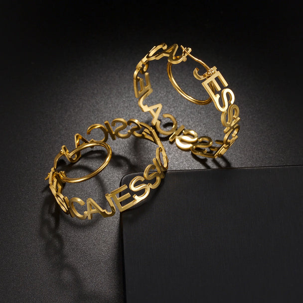 Custom Name 50mm Hoop Earrings - Hollow Letters - SHOPPERS' CASTLE