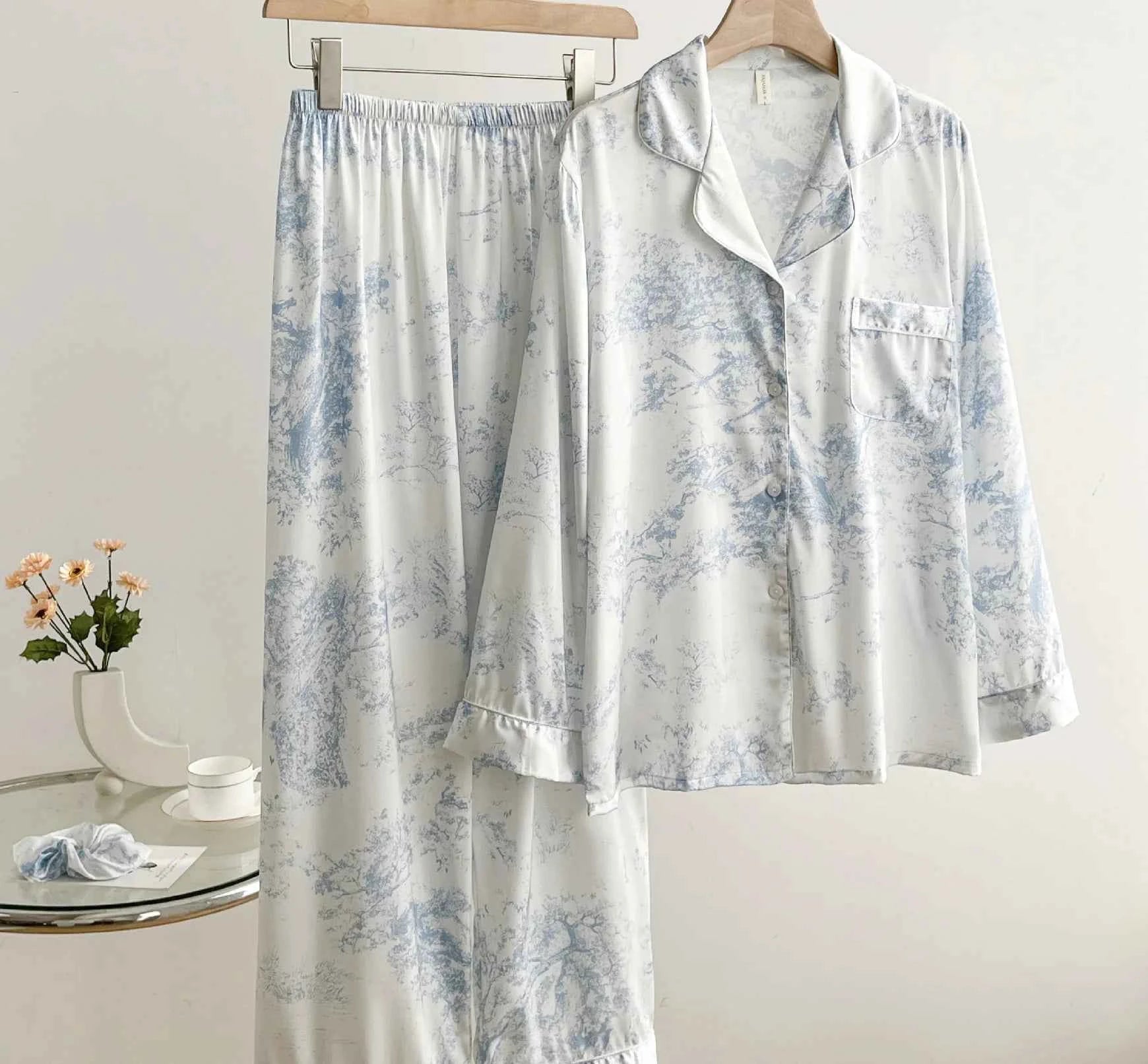Floral Print Ice Silk Pajama Set - SHOPPERS' CASTLE