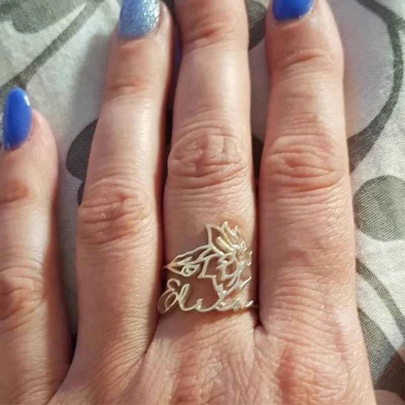 Custom Birth Flower Name Ring - Adjustable