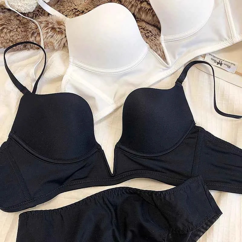 Seamless Plunge Push-Up Bra Set with Deep V