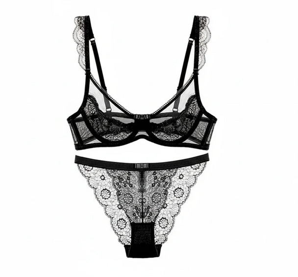 Embroidered Half-Cup Push-Up Bra Set