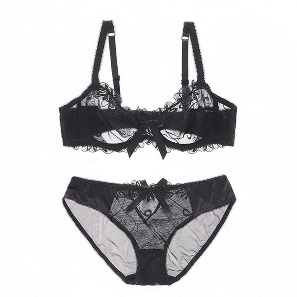 Fashion Embroidery Lingerie Set - Plus Size C/D Cup