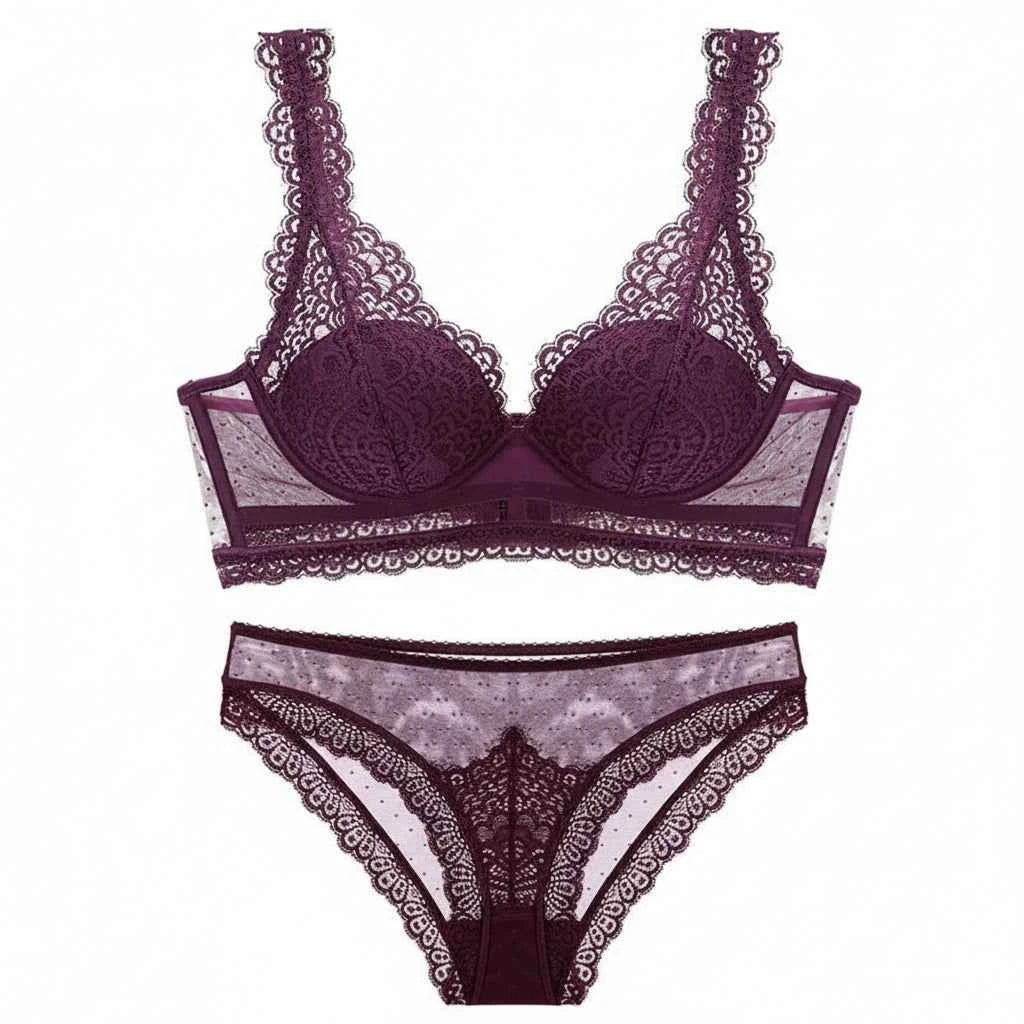 Deep V Cotton Embroidery Bra Set