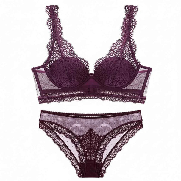 Deep V Cotton Embroidery Bra Set