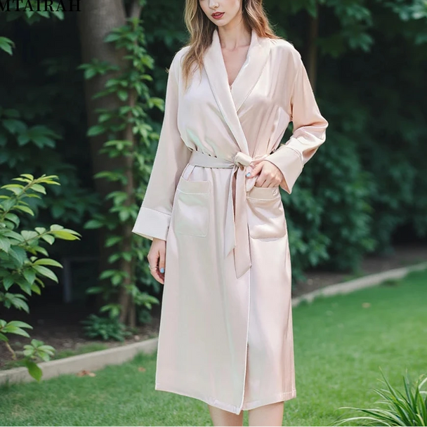 100% Silk Cardigan Robe - Long Sleeve Luxury Nightgown