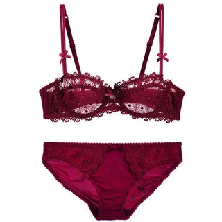 Ultra-Thin Half-Cup Transparent Lace Bra Set