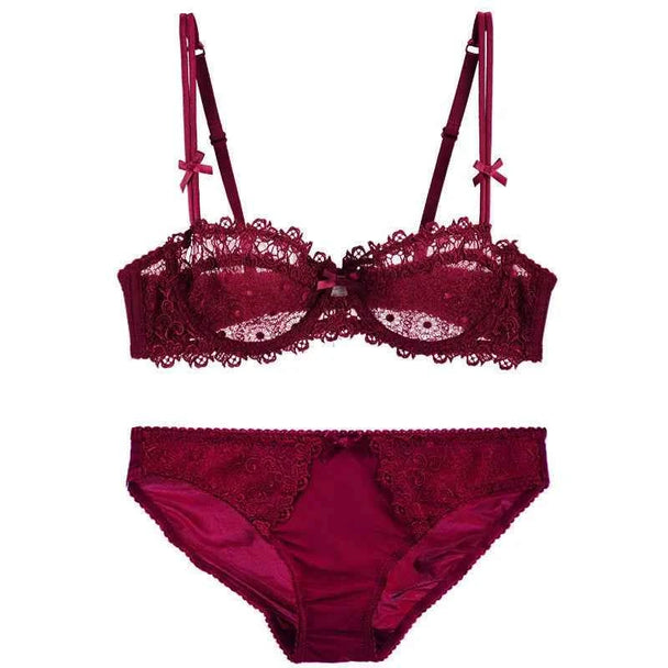 Ultra-Thin Half-Cup Transparent Lace Bra Set