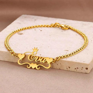 Custom Name Cuban Chain Heart Ribbon Bracelet - Handmade