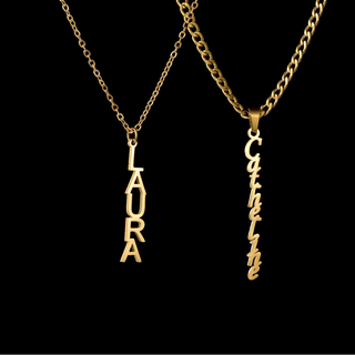 Personalized Vertical Name Necklace - Thick Chain Pendant - SHOPPERS' CASTLE