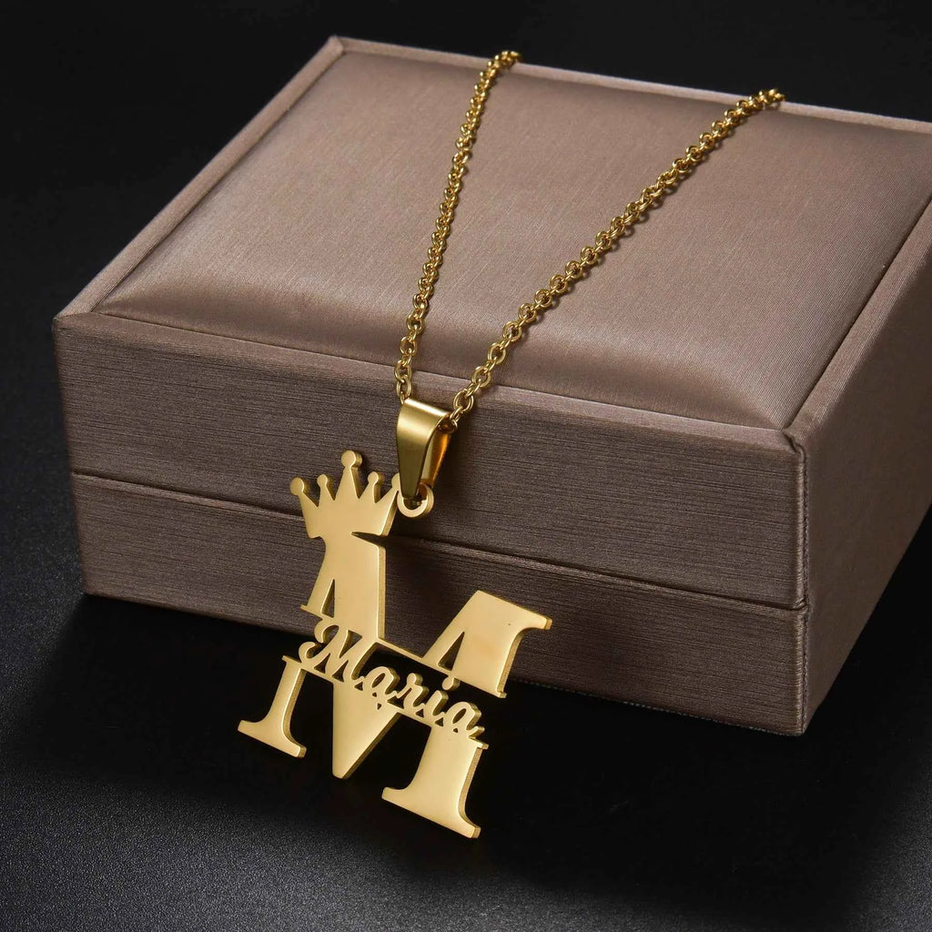 Personalized Big Letter Name Butterfly Pendant Choker - Link Chain