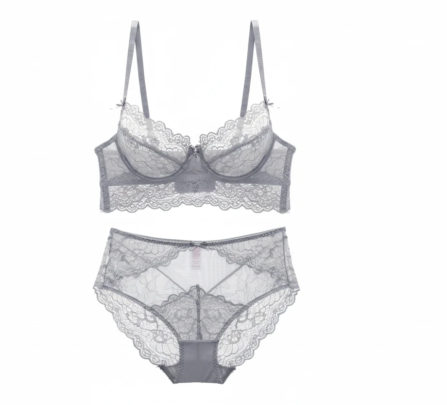 Deep V Ultra-Thin Bra Set - Plus Size