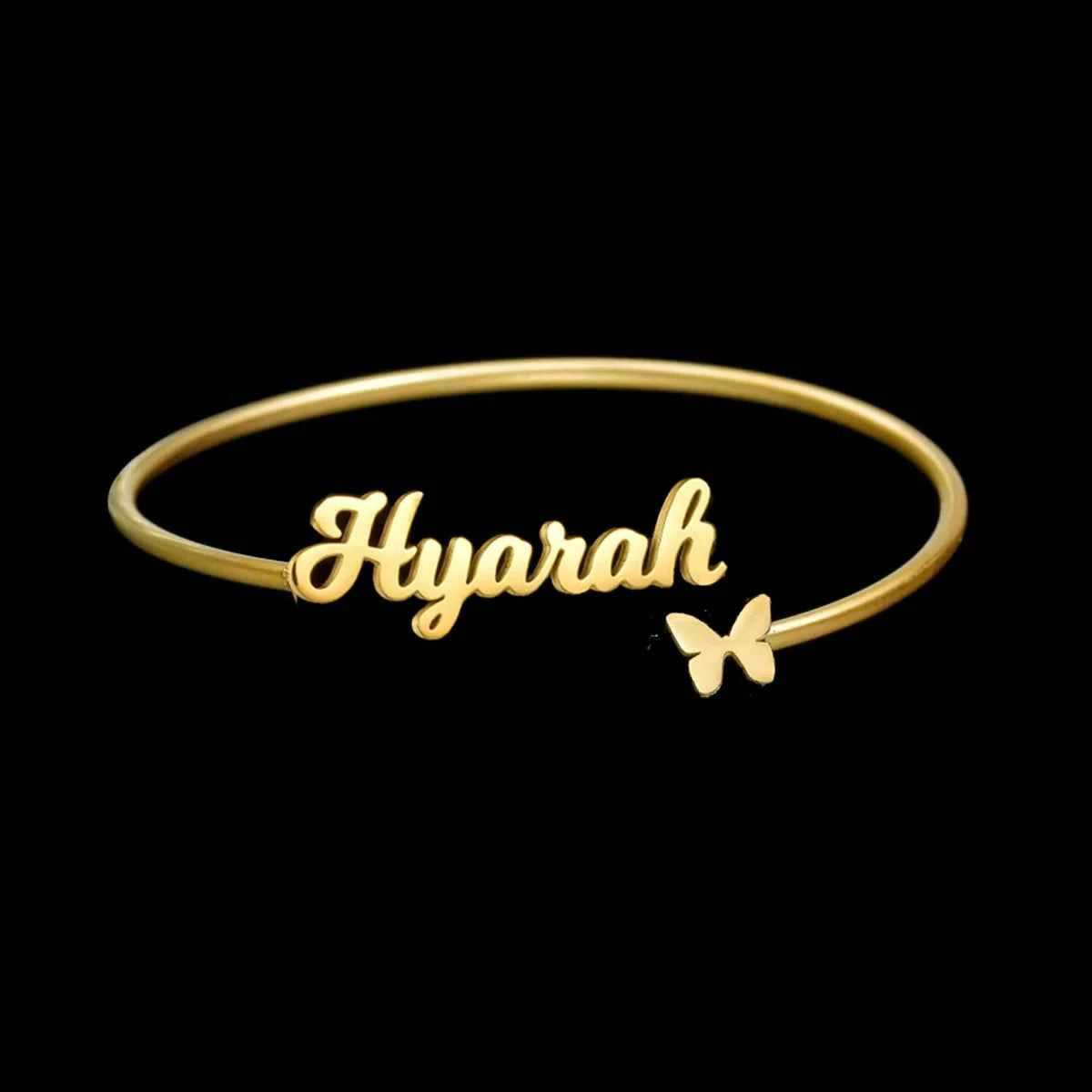 Personalized Name Open Adjustable Bangle - Heart & Letter