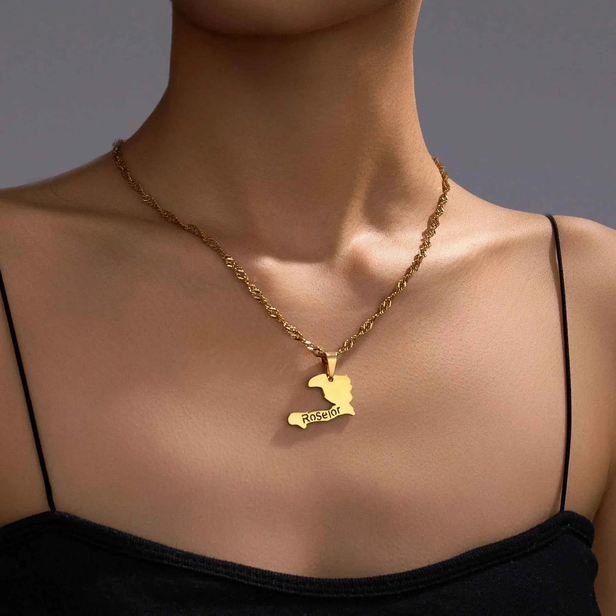 Custom Name Welding Map Pendant Choker - Nameplate Chain