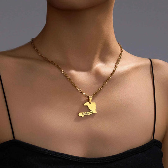 Custom Name Welding Map Pendant Choker - Nameplate Chain