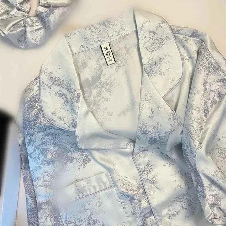 Floral Print Ice Silk Pajama Set - SHOPPERS' CASTLE