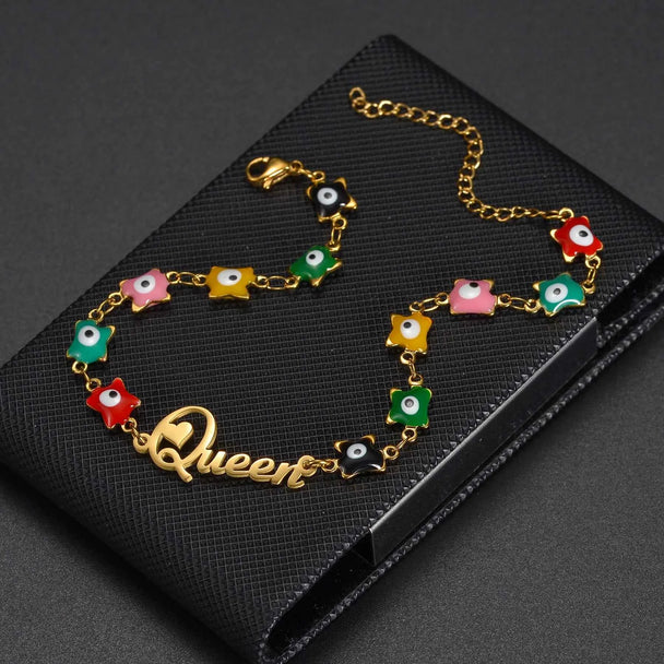 Personalized Name Thick Foot Chain Anklet - Heart Charms