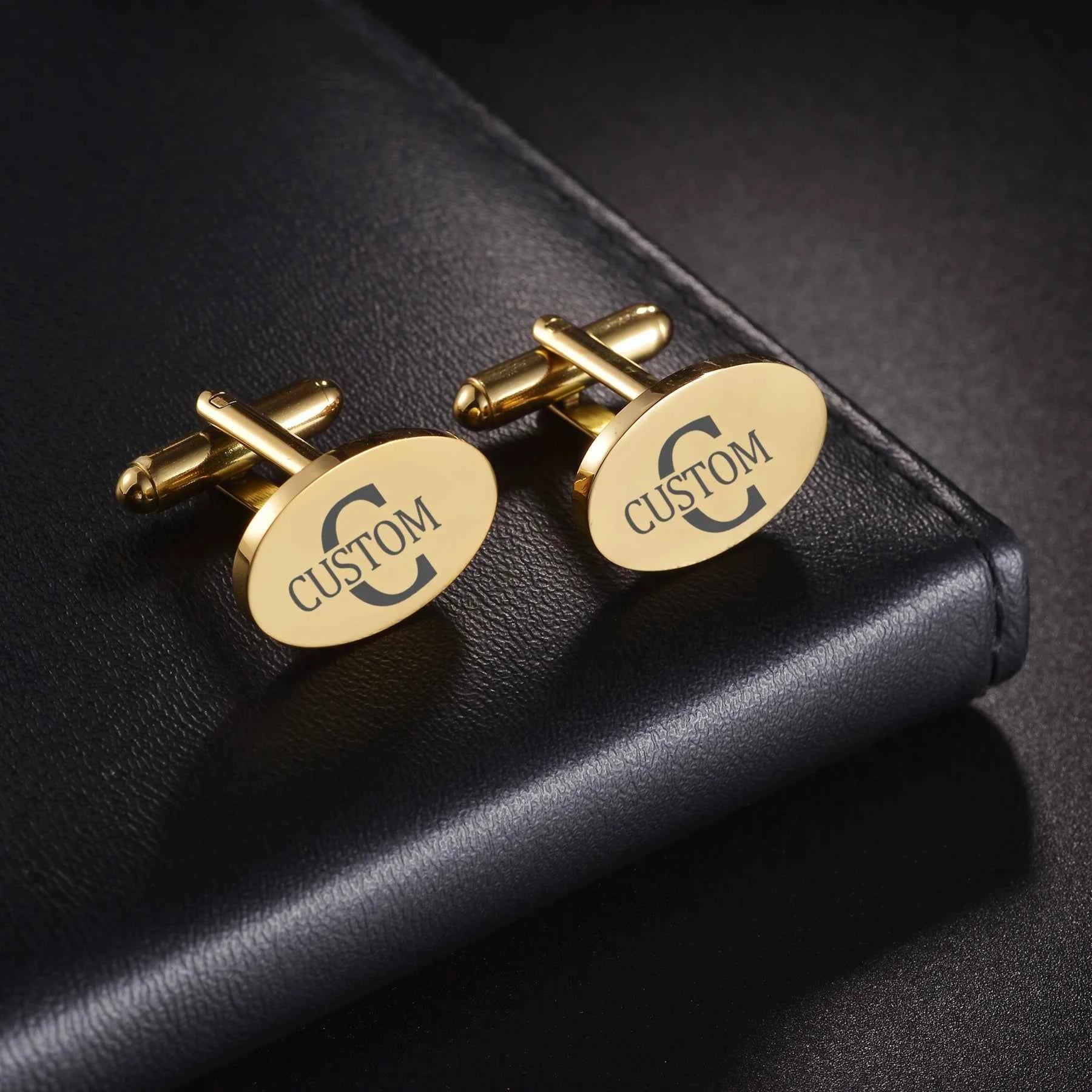 Personalized Name Cufflinks - Round Square Engrave Logo