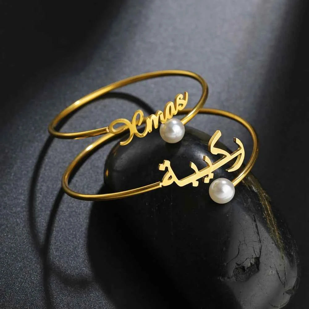 Personalized Name Open Adjustable Bangle - Heart & Letter