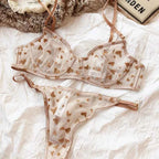 Ultra-Thin Transparent Push-Up Bra & Thong Set with Hearts