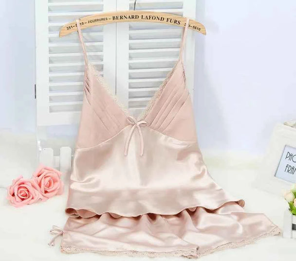 Lace Trim Suspender Pajama Set - SHOPPERS' CASTLE