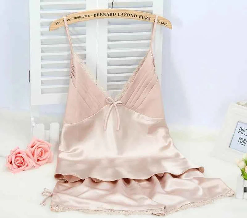Lace Trim Suspender Pajama Set - SHOPPERS' CASTLE