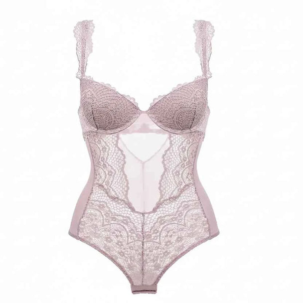 White Bustier Embroidery Bodysuit with Push-Up Bra