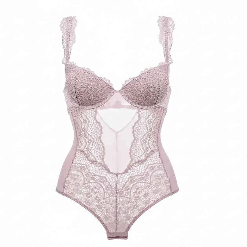 White Bustier Embroidery Bodysuit with Push-Up Bra