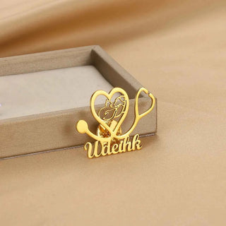 Fashion Heart Stethoscope Name Brooch - Business Party